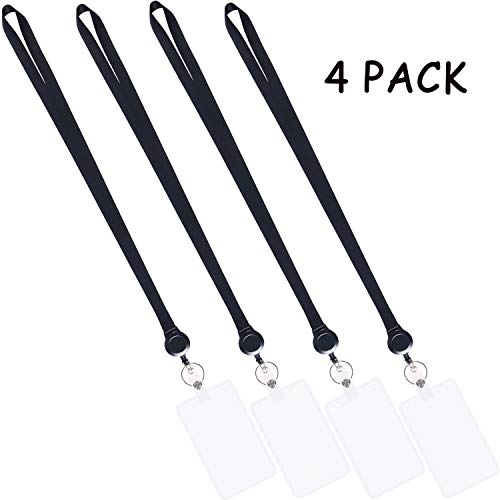 4Pack Black Lanyards with Retractable Reel and Vertical ID Badge Holder - color: Black - 4 Pack
