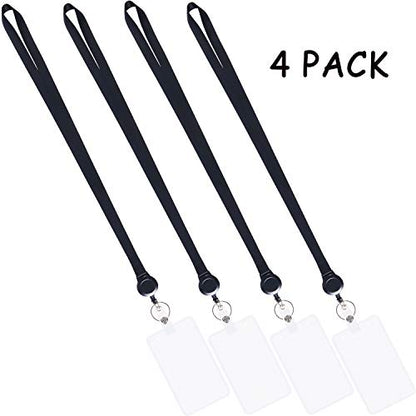 4Pack Black Lanyards with Retractable Reel and Vertical ID Badge Holder - color: Black - 4 Pack
