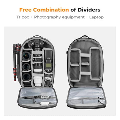K&F CONCEPT Professional Camera Backpack Large Size Photography Bag Compatible with Camera DSLR, Black - style: 02-dark Grey