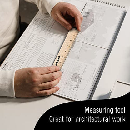 Ruler 12 Inch, Architectural Scale Ruler, 1/8 Inch Scale Rulers, Wooden Rulers for Drawing, Drafting, Architect and Engineering