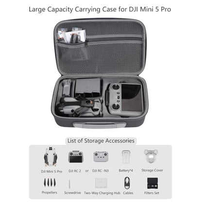 Mini 5 Pro Case-Portable Hard Shell Travel Carrying case for DJI Mini 5 Pro Fly More Combo and Accessories
