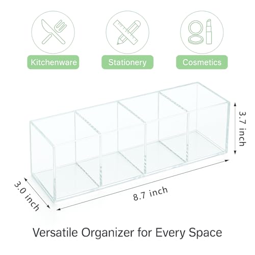 elysolpluv Clear Acrylic 4-Compartment Organizer Box, Large (8.7" × 3.0" × 3.7") – Handcrafted, Eco-Friendly, Minimal Packaging Home Storage Organizer - size: Large