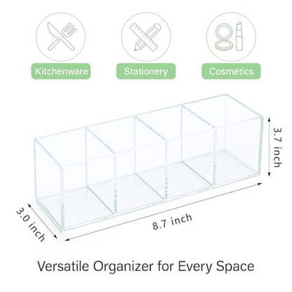 elysolpluv Clear Acrylic 4-Compartment Organizer Box, Large (8.7" × 3.0" × 3.7") – Handcrafted, Eco-Friendly, Minimal Packaging Home Storage Organizer - size: Large