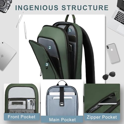 hk Backpack for Men Business Slim Laptop Bag - color: Green, size: 17.3 Inch