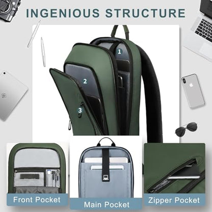 hk Backpack for Men Business Slim Laptop Bag - color: Green, size: 17.3 Inch