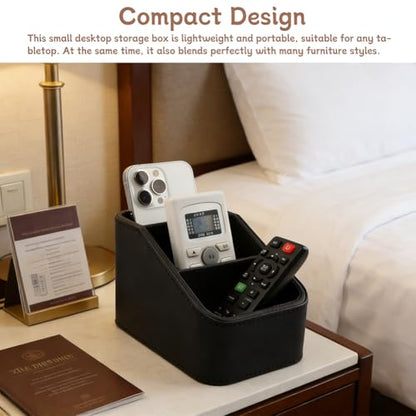 PU Leather TV Remote Control Holder, 3 Compartment Desk Storage Caddy