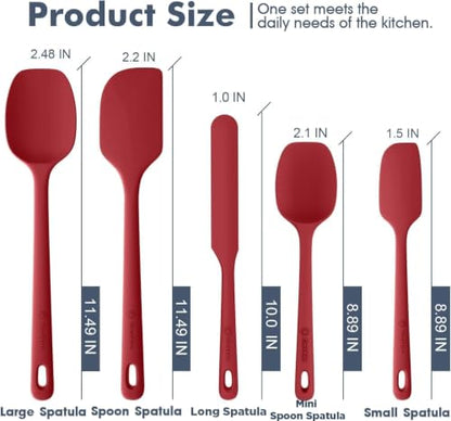 ChefAide 5 Pieces Silicone Spatulas Set, Heat Resistant Rubber Spatula - color: Red, size: 5 pieces