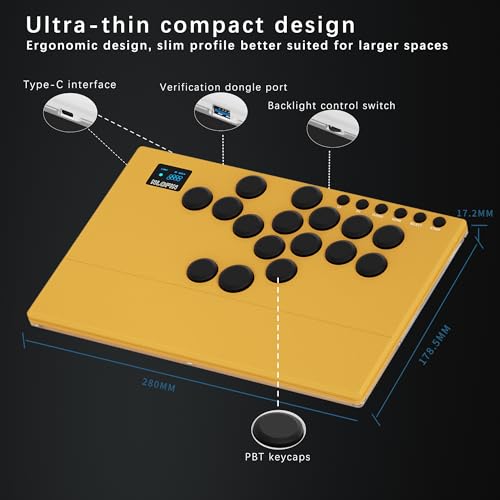 NLOFIN Leverless Arcade Stick 16Key All-Button Leverless Controller(Yellow) - color: Yellow