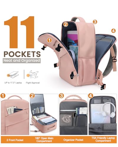 Capolo Travel Laptop Backpack Women Carry On Backpack Weekender Travel Bag - color: Pink, size: Large