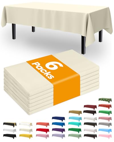 Pureegg Plastic Table Cloth Disposable 6 Pack, 54 x 108 Inch, Beige - color: Ivory, size: 54" X 108" Rectangle