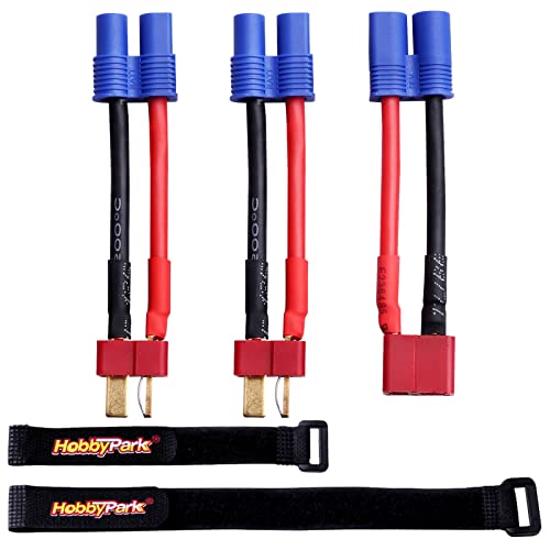 HobbyPark Deans T Plug to EC3 Connector Adapter RC Lipo Battery/Charger Adapter 14AWG Gauge Wire for RC Cars Trucks Drones (3-Pack)
