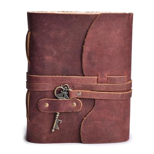 LEATHER VILLAGE Old Journal Key Lock, Mahogany Brown 6x4. - color: Beetroot Red, size: 6"X4"