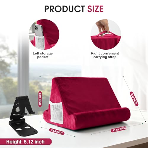 Multi-Angle Tablet Stand with Soft Pad and Net Pocket - Universal Phone and Pad Holder for Lap, Knee, Sofa and Bed (Wine Red) - color: Wine Red