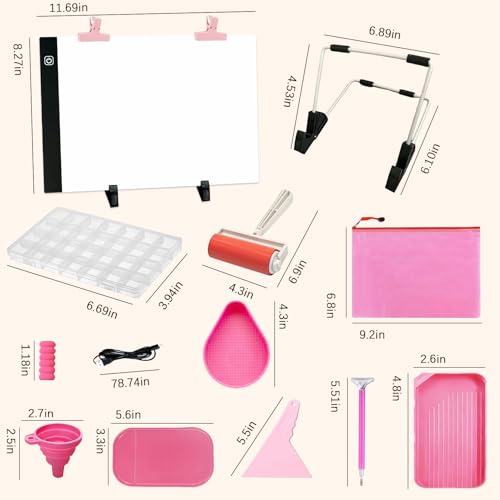 FANGZH A4 Light Pad Diamond Painting Accessories Kit: 179 Pieces, Pink - color: Pink
