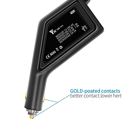 Hanatora 3 in 1 Battery Car Charger for DJI FPV Drone and Remote Controller,Charge Two Battery 12v DC Multi Rapid Charging Hub Accessories