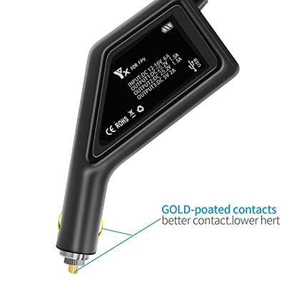 Hanatora 3 in 1 Battery Car Charger for DJI FPV Drone and Remote Controller,Charge Two Battery 12v DC Multi Rapid Charging Hub Accessories