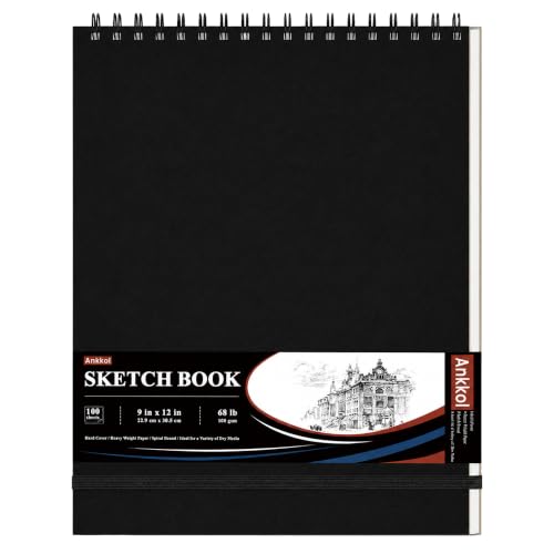 Ankkol Sketch Book 9x12, Top Spiral Bound Sketchbook,100 Sheets_68lb/100gsm