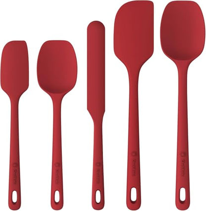 ChefAide 5 Pieces Silicone Spatulas Set, Heat Resistant Rubber Spatula - color: Red, size: 5 pieces