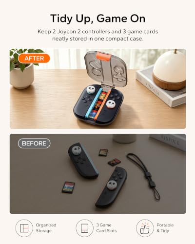 JEMDO Joycon Storage Case for Nintendo Switch 2, Slim Hard Shell Carrying Case with 3 Game Card Slots & Wrist Strap, Shockproof Scratch Resistant Protective Box, Lightweight Portable for Travel - style: Controller Case