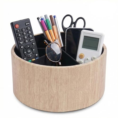 Remote Control Holder, 360°Spinning PU Leather Desk TV Remote Caddy,Desk Storage Box Room Accessories for Controller, Media,Mail,Calculator, Mobile Phone,Pencil(1-Big Thin Yellow) - color: 1-Big Thin Yellow