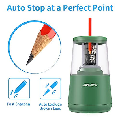 JARLINK Electric Pencil Sharpener, Heavy Duty Helical Blade, Auto Stop - color: Green
