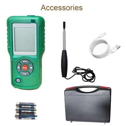 Professional Hot Wire Anemometer – Wind Speed Meter & Air Flow Measurement for HVAC, Measures CFM/CMM, Temperature (℃/℉), Ventilation Ducts, Fans | Auto-Off & Backlit LCD Display