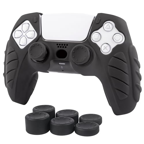 Ergonomic Soft Grip Skin Compatible PS5 Controller Cover, Anti-Slip Silicone with 6 Thumb Grips Accessories Set for PlayStation 5 (Midnight Black) - color: Black