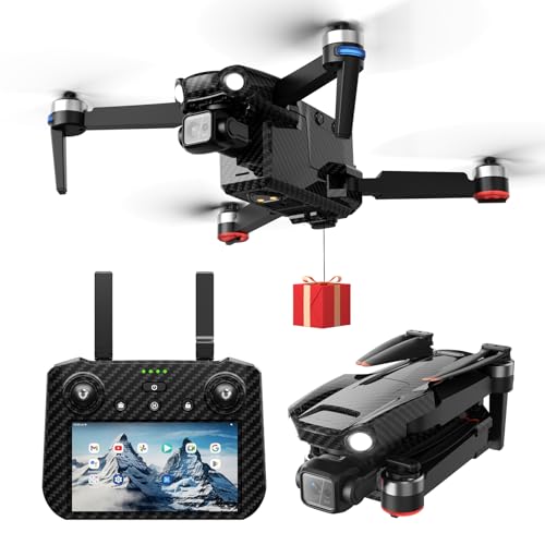 Bingchat Tablet Touch Screen Remote Drones with Camera for Adults 4K HD, Payload Release, 3 Axis Gimbal, Up to 5 Miles Range, 84 Minutes Two Batteries, Time-lapse, High Wind Resistance, Rainproof, GPS Safe Height Return, WITHOUT Obstacle Avoidance