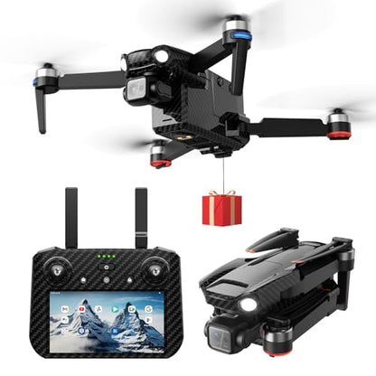 Bingchat Tablet Touch Screen Remote Drones with Camera for Adults 4K HD, Payload Release, 3 Axis Gimbal, Up to 5 Miles Range, 84 Minutes Two Batteries, Time-lapse, High Wind Resistance, Rainproof, GPS Safe Height Return, WITHOUT Obstacle Avoidance