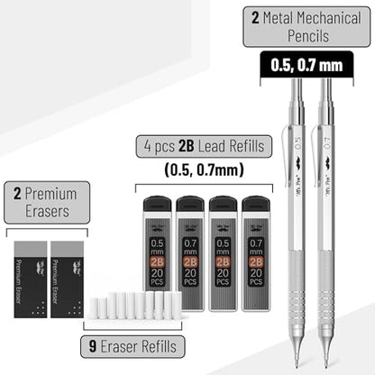 Mr. Pen- Metal Mechanical Pencil Set with Lead Refills & Erasers, 2 Pack