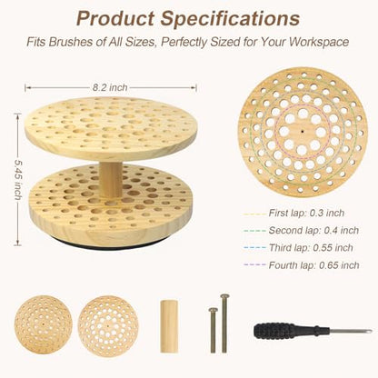 360° Rotating Hardwood Paint Brush Holder, 72‑Hole Organizer - color: Yellow（72 Holes)S