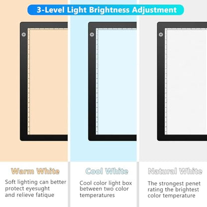 Slide Viewer Light Box A4, Ultra-Thin LED Light Pad for Film Negatives & Slides, 3-Level Adjustable Brightness Slide Scanner Light Table for Old Photos Viewing & Digitizing, USB Powered