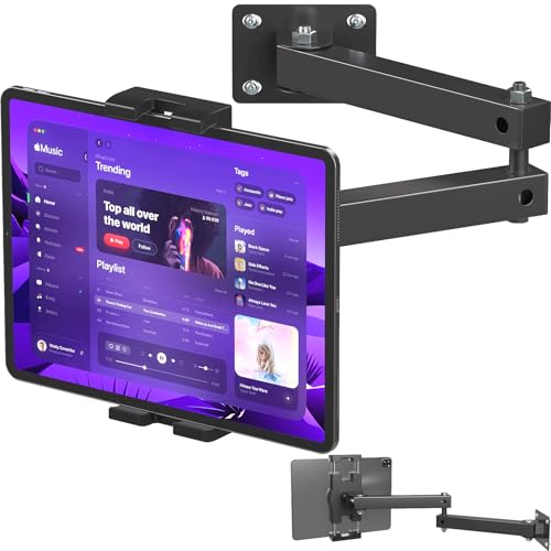 Mippko Foldable Wall Mount iPad Holder Tablet Mount Stand,360° Adjustable Tablet Holder,2-Stage Extendable Articulating Aluminum Alloy Arm,Compatible with 4.7~12.9" iPad/Nexus/e-Reader/Switch/iPhone