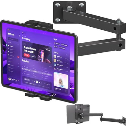 Mippko Foldable Wall Mount iPad Holder Tablet Mount Stand,360° Adjustable Tablet Holder,2-Stage Extendable Articulating Aluminum Alloy Arm,Compatible with 4.7~12.9" iPad/Nexus/e-Reader/Switch/iPhone