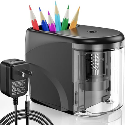 Electric Pencil Sharpener Heavy-Duty Helical Blade for 6-8mm Pencils Black - color: Black