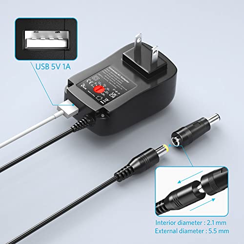 Belker 41W Universal 6V 9V 12V 15V 18V 20V 24V AC DC Adapter with 10 Tips - size: 41w 6-24v 1.5a w/USB