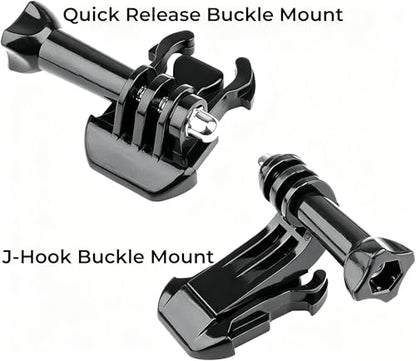 Universal Action Camera Accessories Kit: Curved/Flat Mount, Quick Release Buckle, J-Hook Buckle, 3-Way Pivot Arms, Tripod Adapter, Curved Extension Arm and etc, Action Camera Basic Adapter Kit