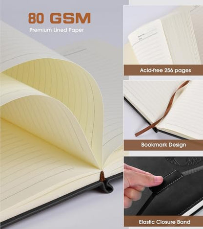 Biuwory Leather Journal Notebook,256 Thick Lined Pages,Hardcover 5.7"×8.3" - color: Black, size: Lined-256 Pages (5.7"×8.3")