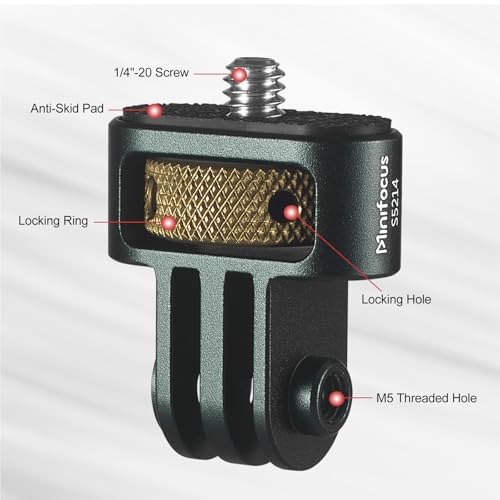 MINIFOCUS Gopro to 1/4" Adapter, Aluminum CNC Tripod Mount for Gopro Hero 13/12/11/10/9/8, Insta360 X5/X4/X3, DJI Osmo, AKASO and Other Standard 1/4" Accessories - size: 3-Prongs Interface