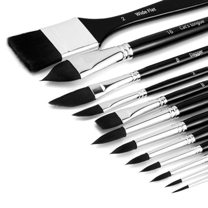 12Pcs FENORKEY Watercolor Brushes Synthetic Squirrel Hair for Watercolor Gouache Inks