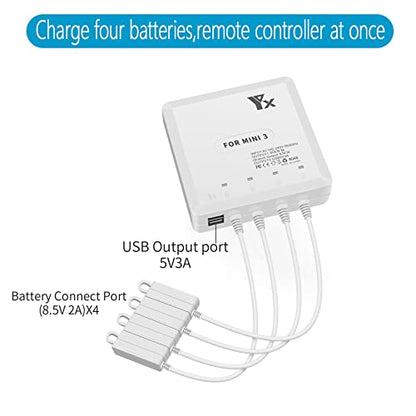 Battery Charger for DJI Mini 4 & Mini 3 Pro Drone, 6 in 1 Rapid Multi Charging Hub, Simultaneous Charge 4 Batteries
