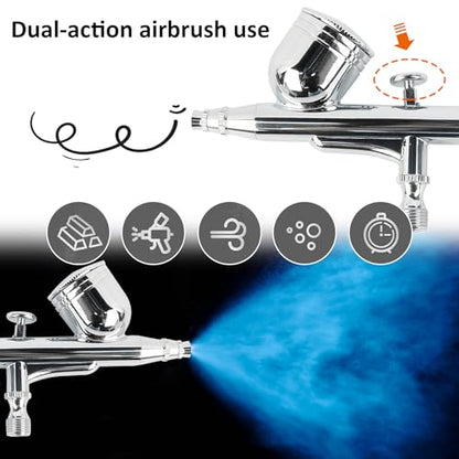 Dual-Action Airbrush Kit,Airbrush Gun with 0.2/0.3/0.5mm Nozzles