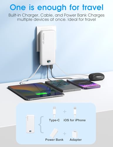 citicr Portable Charger 10000mAh PD20W w/Built-in Cables & Wall Plug White - color: White