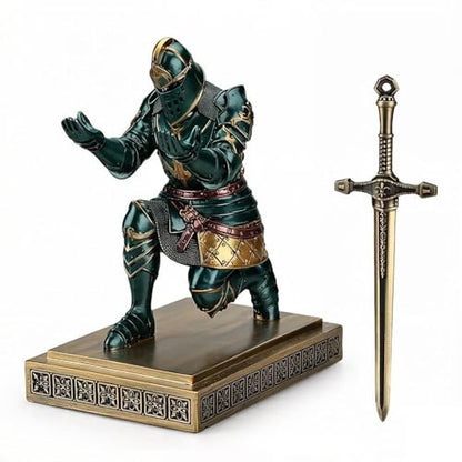 King's Guard Knight Pen Holder with a Letter Opener Desk Organizers Green - color: Green