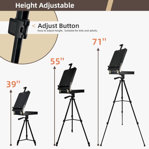 Black French Style Easel Sketch Box with Aluminum Tripod - color: Black