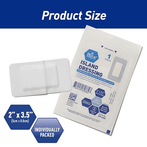 MED PRIDE Sterile Bordered Gauze Island Dressing,2x3.5 in,50-Count - size: 2'' x 3.5''