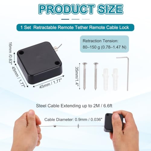 PATIKIL Retractable Remote Control Cable Tether 6.6ft /2M, Black 1 Set - color: Black, size: 6.6ft /2m