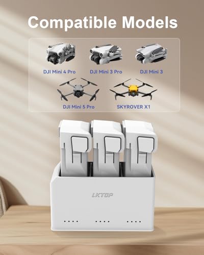 LKTOP Mini 5 Pro/4 Pro/3 Pro/3 Battery Charging Hub Kit, Replacement DJI Mini 5/4/3 Series, SKYROVER X1 Drone Fast Hub with 65W Portable Charger, with Storage LED Alarm Mode (Charge 1 Battery: 47min) - style: Hub + 65W Charger