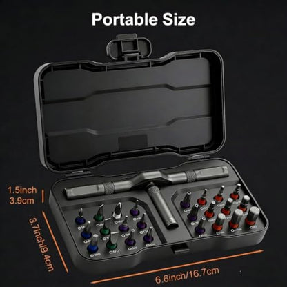 24 in 1 Magnetic Ratchet Screwdriver Set With T-Handle, Grey - color: Grey, size: 24 In 1