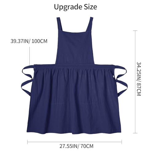 Pinknoke Cute Cotton Pinafore Aprons for Women with Pockets for Kitchen - color: Navy Blue